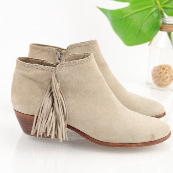 Sam Edelman Womens Paige Boot Size 7 Tan Suede Fringe Comfy Bootie Block Heel - Picture 5 of 12